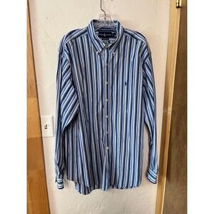 Ralph Lauren Classic‎ Fit Striped Button Down Shirt Men XL Blue Green